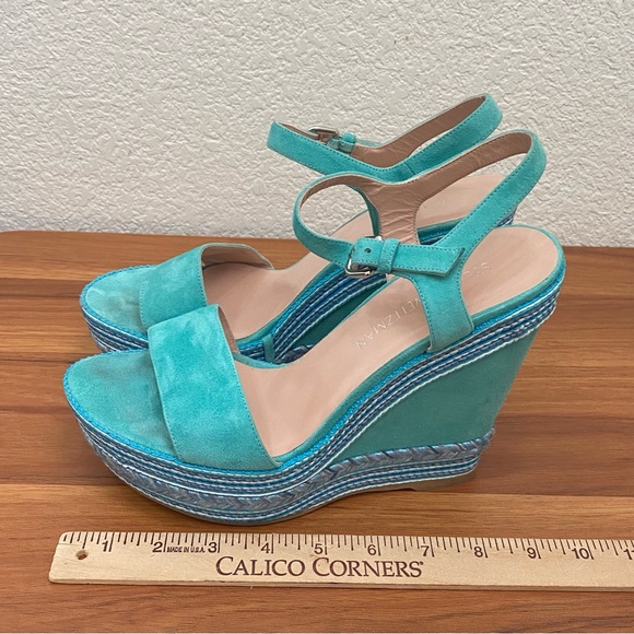 STUART WEITZMAN Single Island Embellished Rope Turquoise Suede Wedge Sandals 8.5 - Picture 11 of 16